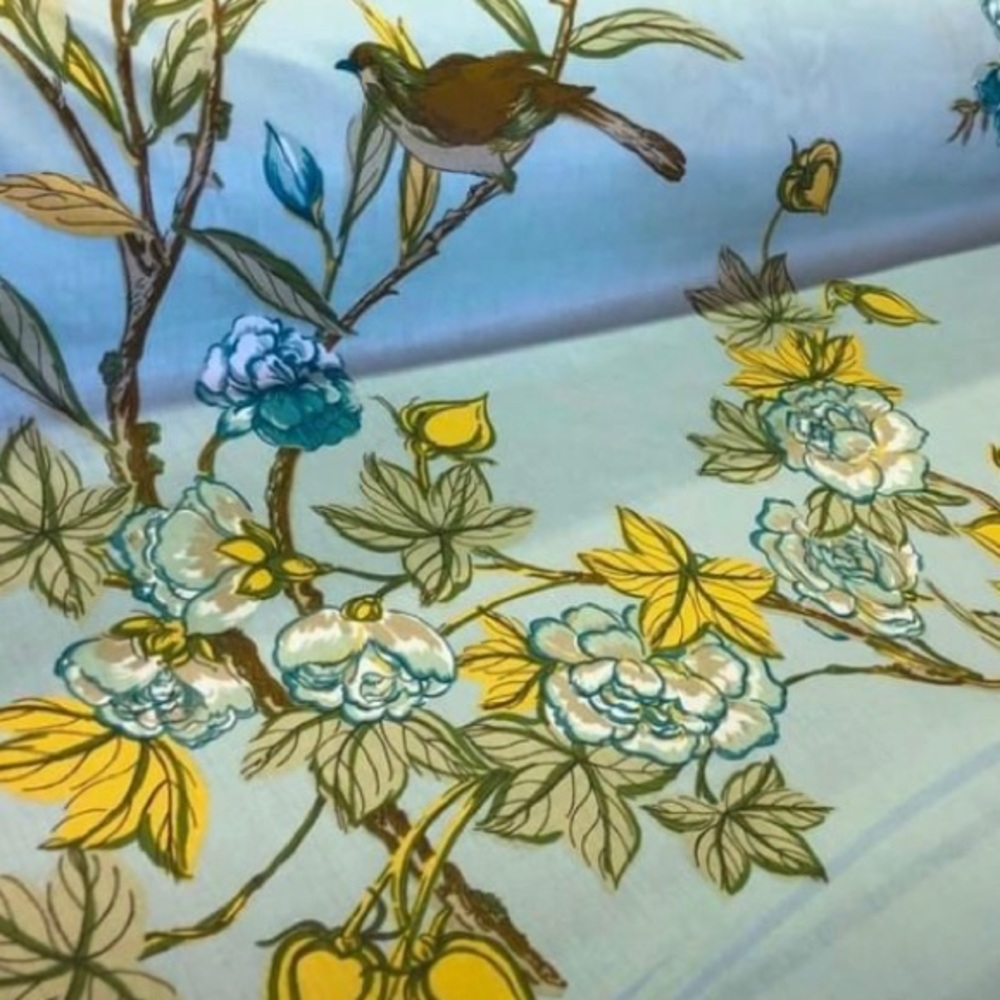 Birds & Butterflies in Aqua Chintz Polished Cotton